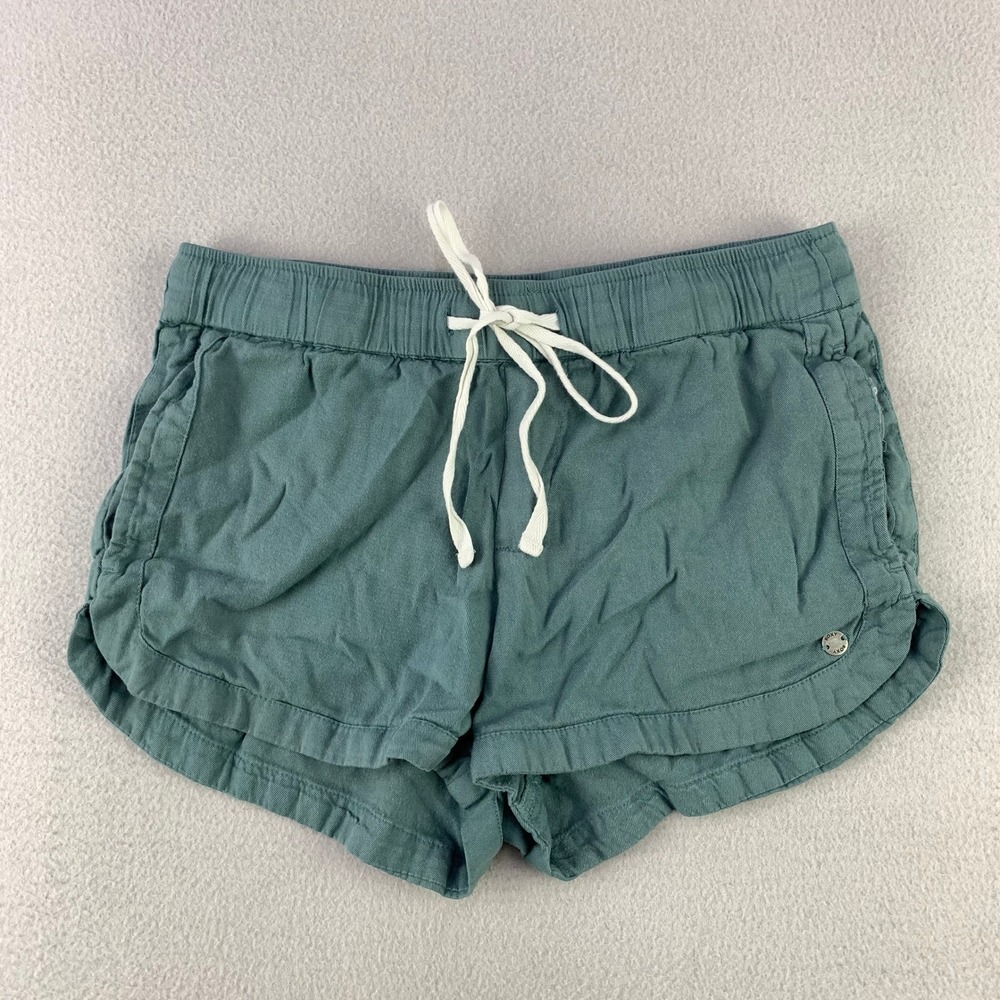 Roxy Oceanside Beach Shorts Women Small Green Casual Cotton Viscose Drawstring